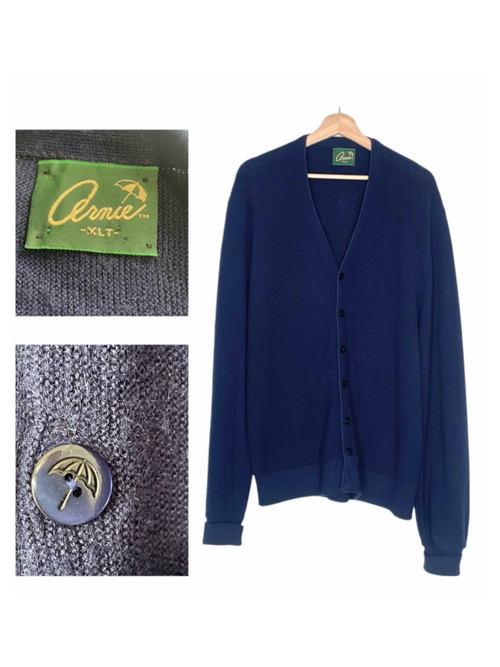 Vintage ARNIE Arnold Palmer Navy Blue Cardigan Sweater V-Neck Size XLT Golf